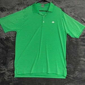 Fennec Highly Evolved Mens Green Striped Short Sleeve Polo Shirt Tree Logo L